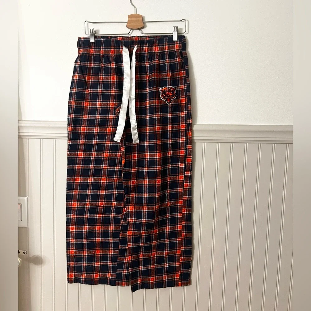 NFL Team Apparel Medium Chicago Bears Football  Orange Blue Plaid Lounge Pants